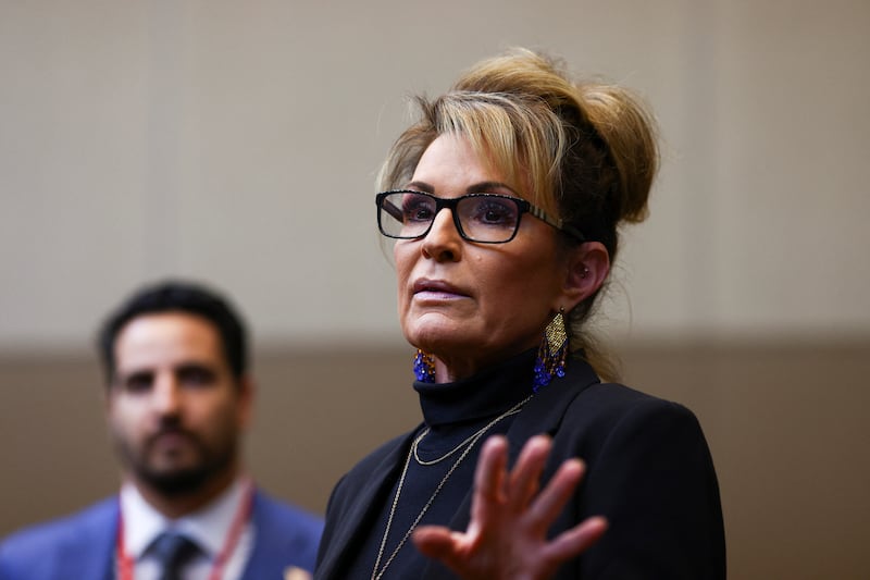 Sarah Palin attends a campaign event ahead of mid-term elections in Anchorage, Alaska, U.S. October 9, 2022.