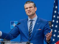 BRUSSELS, BELGIUM - FEBRUARY 13: U.S. Secretary of Defence Pete Hegseth holds his closing press conference at the end of defense ministers' meetings at NATO headquarters on February 13, 2025 in Brussels, Belgium.