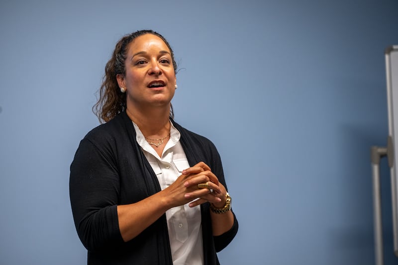 LIVINGSTON, MONTANA - JULY14: Democrat Alani Bankhead address the Park County Democratic Central Committee while campaigning for the Montana Senate seat on July14, 2026 in Livingston, Montana. The seat is currently held by Republican Steve Daines who is not running for reelection (Photo by William Campbell/Getty Images)
