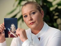 Virginia Roberts Giuffre, with a photo of herself as a teen