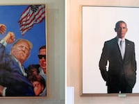Trump and Obama portraits