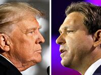 Former U.S. President Donald Trump and Florida Governor Ron DeSantis speak at midterm election rallies, in Dayton, Ohio, U.S. November 7, 2022 and Tampa, Florida, U.S.