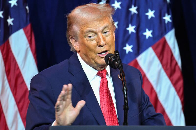 President Donald Trump speaks during the House Republican Party member retreat at the Kennedy Center in Washington, DC, on January 6, 2026.
