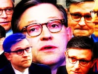 Photo collage of many faces of Mike Johnson