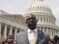 A photo of Rep. Jamaal Bowman outside the Capitol.