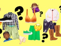 A smattering of various clothes with emojis over them