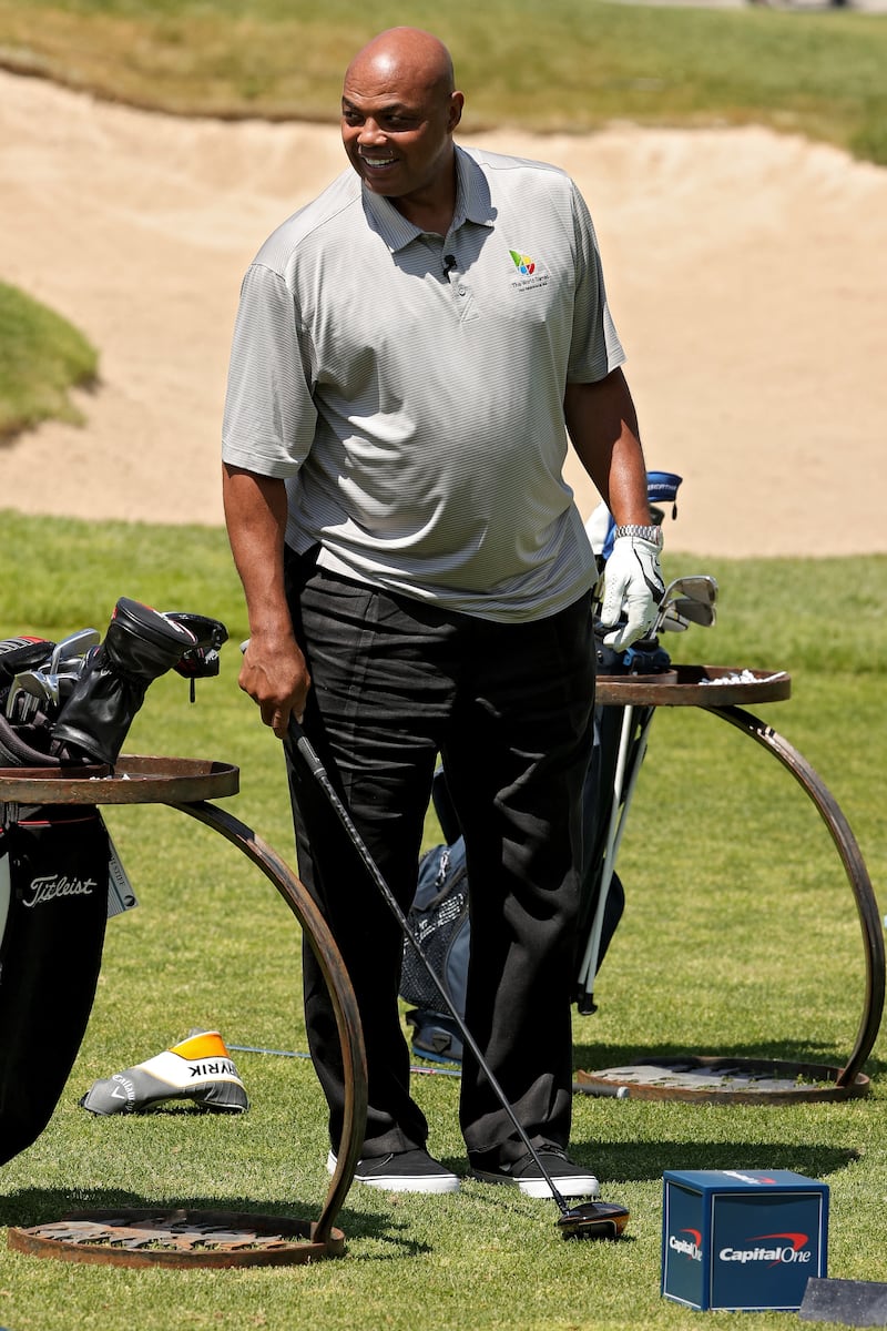BIG SKY, MONTANA - JULY 06: Charles Barkley participates in a chipping contest during Capital One's The Match at The Reserve at Moonlight Basin on July 06, 2021 in Big Sky, Montana. (Photo by Stacy Revere/Getty Images for The Match)