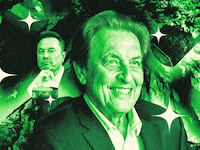A gif of Errol and Elon Musk in a mine with emeralds sparkling all around them