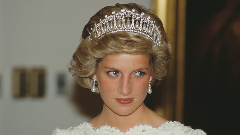 Diana, Princess of Wales, attends a dinner at the British Embassy in Washington, DC, November 1985.