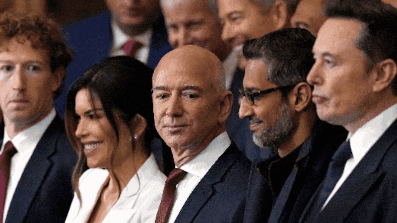 Mark Zuckerberg, Lauren Sanchez, Jeff Bezos, Sundar Pichai and Elon Musk at Trump's second inauguration.