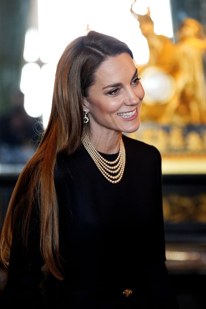 Catherine, Princess of Wales views exhibits from the Royal Collection in the Green Drawing Room during German President Frank-Walter Steinmeier's state visit to Britain on December 3, 2025 in Windsor, England. The President of the Federal Republic of Germany, accompanied by Ms. Elke Büdenbender, are paying a State Visit to the United Kingdom as the guests of Their Majesties The King and Queen. The visit is the first from Germany in 27 years and will be marked with ceremonial visits, an address to the UK parliament and a banquet.