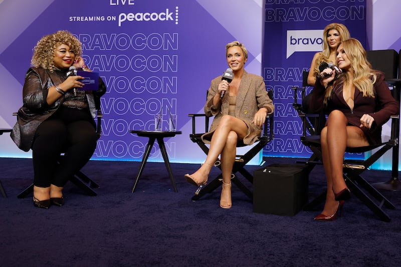 Kiki Monique, Teddi Mellencamp, Teresa Giudice, and Tamra Judge at the Caesars Forum during Bravocon in Las Vegas on November 14, 2025.