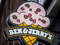 Sign for the ice cream brand Ben & Jerry's on 6th November 2024 in London, United Kingdom.