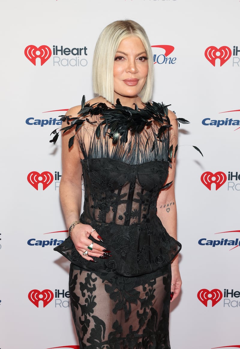 Tori Spelling at the iHeartRadio Jingle Ball in Los Angeles in 2025.