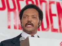 Rev. Jesse Jackson announces his candidacy for the Democratic Presidential nomination 11/3. Jackson is the eighth candidate for the Democratic nomination. He said, "I want the Presidency because I want to affirm my belief that leadership is colorless and genderless."