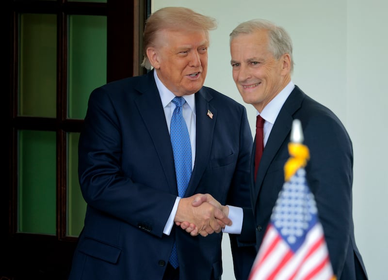 WASHINGTON, DC - APRIL 24: U.S. President Donald Trump welcomes Norway's Prime Minister Jonas Gahr Store to the White House on April 24, 2025 in Washington, DC. The leaders are expected to discuss security, trade, NATO and the war in Ukraine. (Photo by Chip Somodevilla/Getty Images)