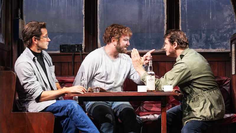 A photo of Colin Donnell, Alex Brightman, and Ian Shaw in 'The Shark Is Broken.'