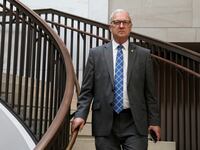 U.S. Senator Kevin Cramer (R-ND) arrives for a closed briefing for all senators to discuss the leak of classified U.S. intelligence documents on the war in Ukraine, on Capitol Hill in Washington, U.S., April 19, 2023.