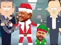 South Park, Trump and Vance reacting to the news of Satan's baby's death.