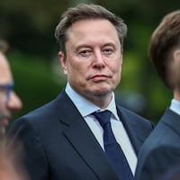 Elon Musk attends a press briefing with AI executives, held by Trump following a meeting on artificial intelligence, outside the White House on September 29, 2026.