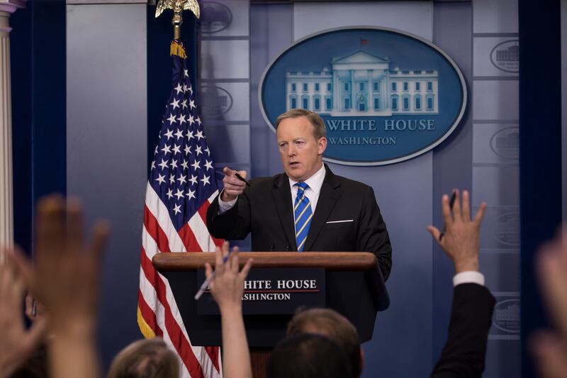 White House Press Secretary Sean Spicer delivered the press briefing in the James S. Brady Press Briefing Room of the White House, on Monday, May 15, 2017. (Photo by Cheriss May/NurPhoto via Getty Images)