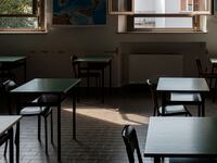 The interior of an empty classroom.