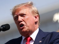 Former U.S. President and Republican presidential candidate Donald Trump speaks during a 2024 presidential election campaign