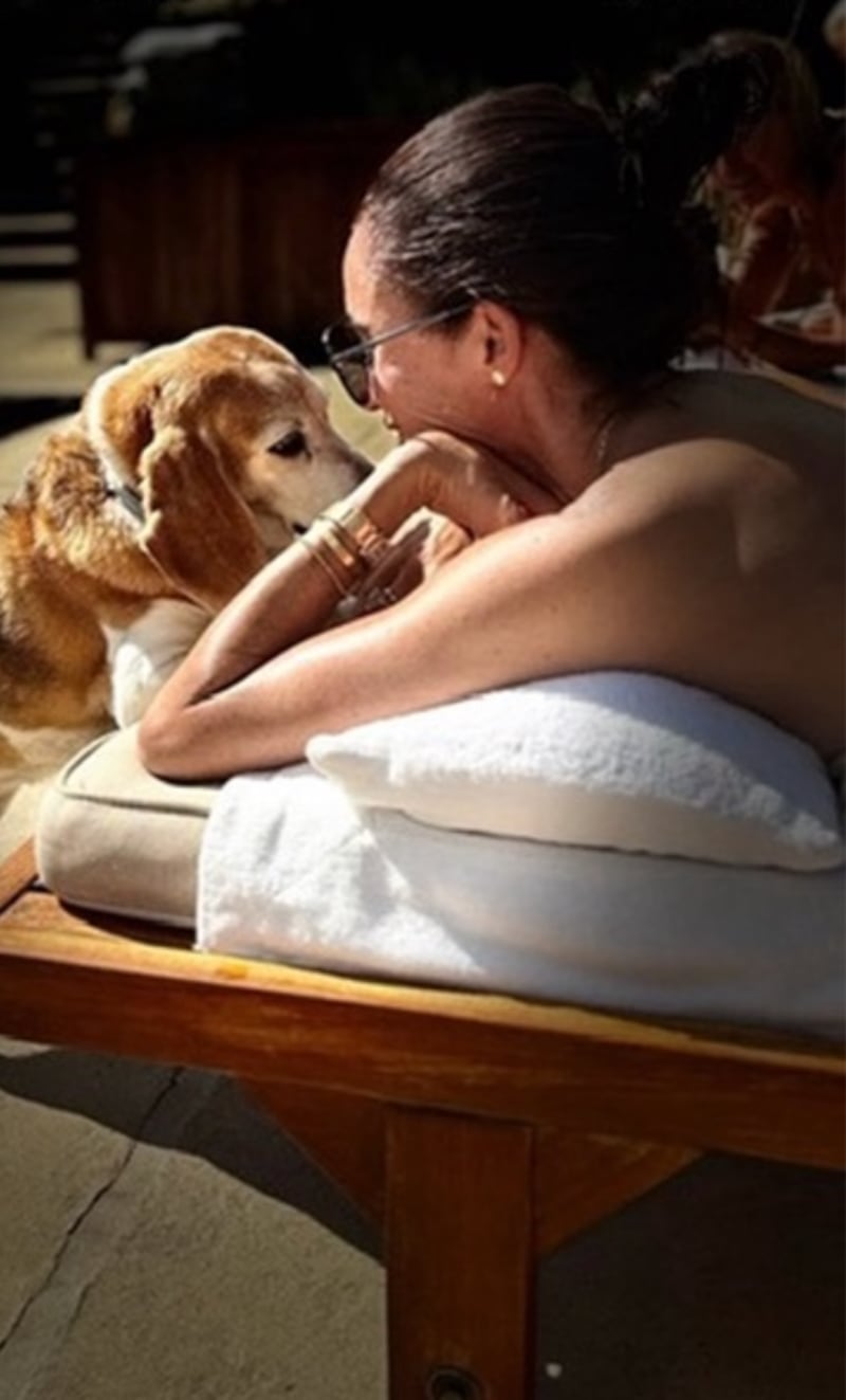 Meghan and a basset hound.