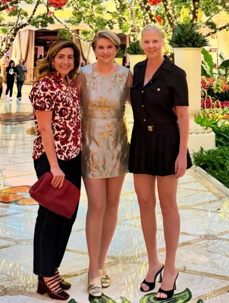 Producer Alex Saks, actress Jillian Bell, and Amy Schumer in Las Vegas.