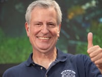 Mayor of New York City Bill de Blasio attends the "Hometown Heroes" Ticker Tape Parade on July 07, 2021 in New York, New York.