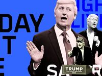 A photo illustration of James Austin Johnson as Donald Trump