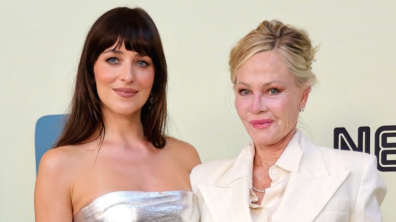 LOS ANGELES, CALIFORNIA - AUGUST 19: (L-R) Dakota Johnson and Melanie Griffith attend the Los Angeles Premiere of "Splitsville" at AMC The Grove 14 on August 19, 2025 in Los Angeles, California. (Photo by Savion Washington/WireImage)