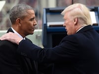 Barack Obama shake hands with Donald Trump