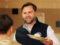 FORT CAMPBELL, TENNESSEE - NOVEMBER 26: U.S. Vice President JD Vance serves members of the 101st Airborne Division at Fort Campbell on November 26, 2025 in Fort Campbell, Tennessee. (Photo by Brett Carlsen/Getty Images)