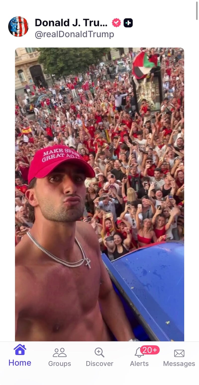One Trump post featured a topless Ferren Torres wearing a red MAGA-style cap with the slogan “Make Spain Great Again.”