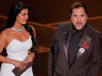 Javier Bardem and Priyanka Chopra Jonas on stage during the Oscars show at the 98th Academy Awards in Hollywood, Los Angeles, California, on March 15, 2026.
