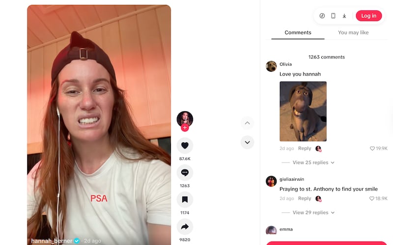 In a video posted on TikTok, Hannah Berner said, “This is me trying to smile.”
