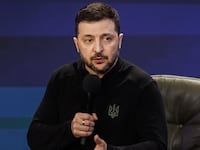 KYIV, UKRAINE - FEBRUARY 23: President of Ukraine Volodymyr Zelenskyi gives a press conference during the forum 'Ukraine. Year 2025' on February 23, 2025 in Kyiv, Ukraine. Forum 'Ukraine. Year 2025' is dedicated to the third anniversary of Russia's full-scale invasion of Ukraine. It discusses the most important issues of the country's development. (Photo by Yurii Stefanyak/Global Images Ukraine via Getty Images)