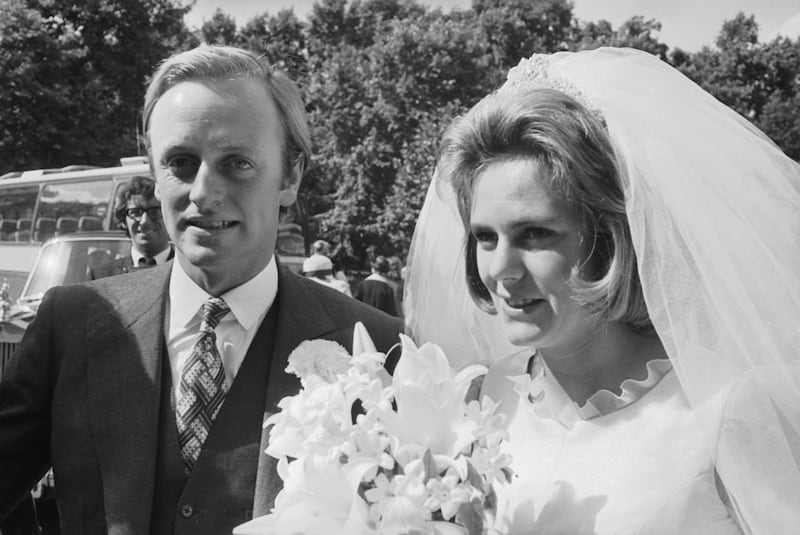 Camilla Shand marries Major Andrew Parker-Bowles at the Guards Chapel, Wellington Barracks, on July 4, 1973.