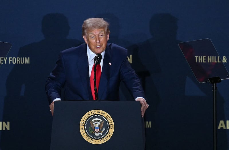 US President Donald Trump delivers remarks at the "Winning the AI Race" AI Summit at the Andrew W. Mellon Auditorium in Washington, DC, on July 23, 2025. (Photo by ANDREW CABALLERO-REYNOLDS / AFP) (Photo by ANDREW CABALLERO-REYNOLDS/AFP via Getty Images)