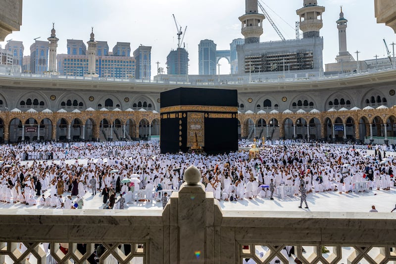 People and pilgrims gather around the Kaaba, Islam's holiest shrine, at the Grand Mosque Complex in Saudi Arabia's holy city of Mecca on September 16, 2026. (Photo by AFP via Getty Images)