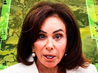 A photo illustration of Jeanine Pirro and the DC reflecting pool.