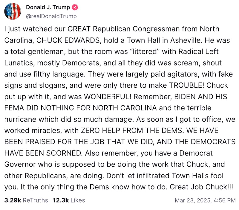 A March 23, 2025 post by President Donald Trump on Truth Social.