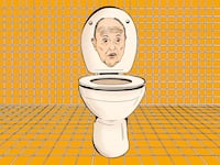Illustration of Rudolph "Rudy" Giuliani on a toilet