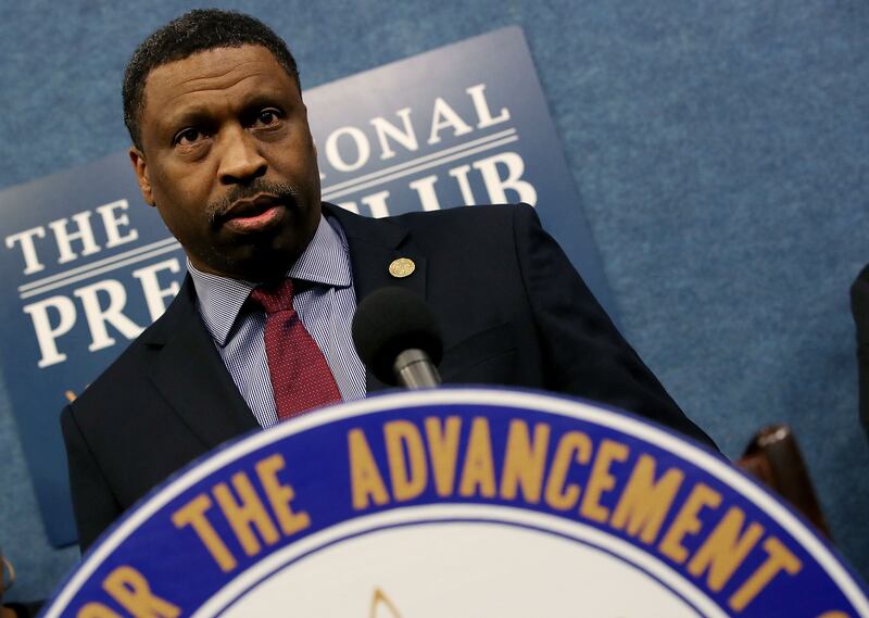 WASHINGTON, DC - MARCH 28: Derrick Johnson, President and CEO of the NAACP, speaks about a lawsuit filed against the Federal Government concerning the threat that the 2020 Census will undercount members of the African American community and other minorities across the nation, at the National Press Club on March 28, 2018 in Washington, DC. A government study found that the 2010 Census resulted in an undercount of 2.1 percent of African Americans and 1.5 percent of Hispanic Americans. (Photo by Mark Wilson/Getty Images)