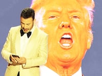 A photo illustration of Jimmy Kimmel and Donald Trump.