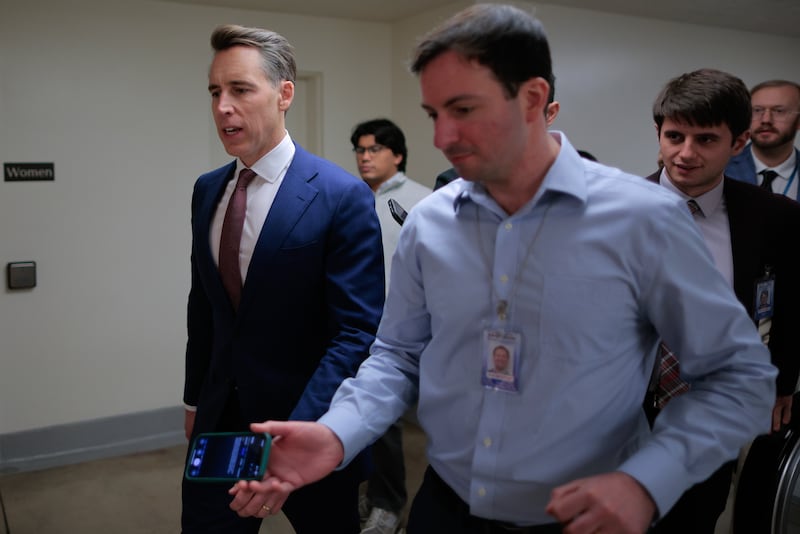 Sen. Josh Hawley (R-MO) talks to reporters as he heads to a vote at the U.S. Capitol on January 14, 2026 in Washington, DC. Hawley reversed his initial support for a Venezuela war powers resolution and voted to block the legislation after receiving assurances from President Donald Trump and Secretary of State Marco Rubio of no U.S. forces remaining in Venezuela and pledges for congressional involvement in major future operations.