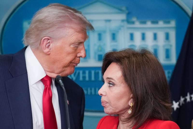U.S. Attorney for the District of Columbia Jeanine Pirro delivers remarks with U.S. President Donald Trump.