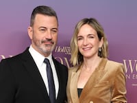 BEVERLY HILLS, CALIFORNIA - DECEMBER 03: (L-R) Jimmy Kimmel and Molly McNearney attend The Hollywood Reporter's annual Women in Entertainment Gala at The Beverly Hills Hotel on December 03, 2025 in Beverly Hills, California.