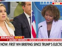 Fox News’ Jacqui Heinrich and White House Press Secretary Karine Jean-Pierre.